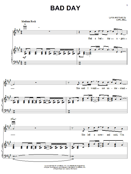 Download Fuel Bad Day Sheet Music and learn how to play Piano, Vocal & Guitar (Right-Hand Melody) PDF digital score in minutes
