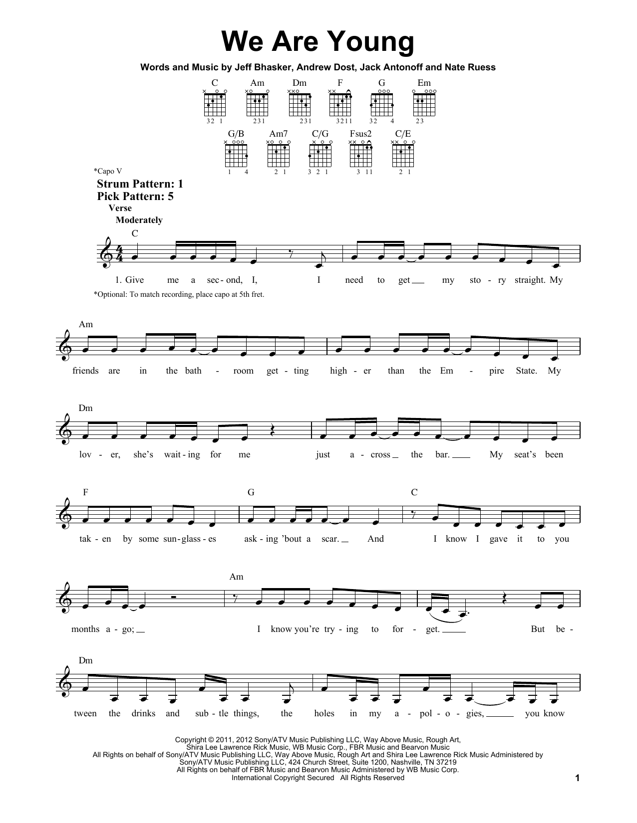Download fun. We Are Young Sheet Music and learn how to play Easy Guitar PDF digital score in minutes