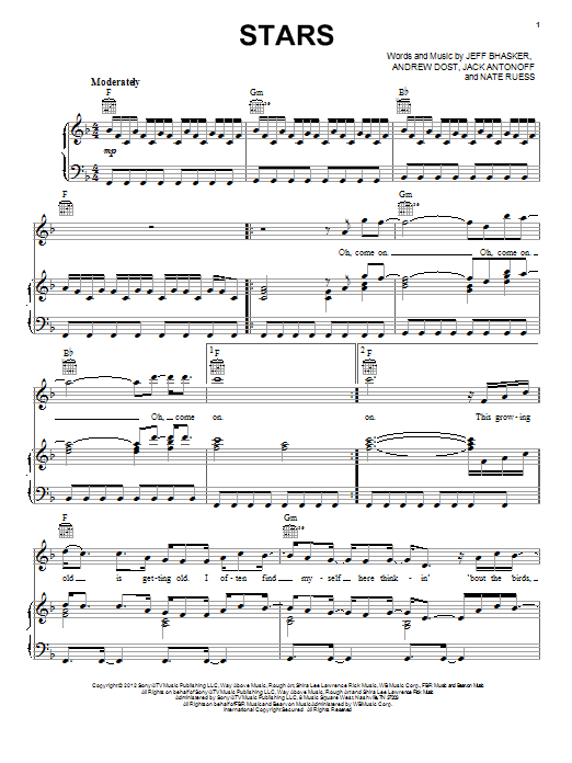 Download fun. Stars Sheet Music and learn how to play Piano, Vocal & Guitar (Right-Hand Melody) PDF digital score in minutes