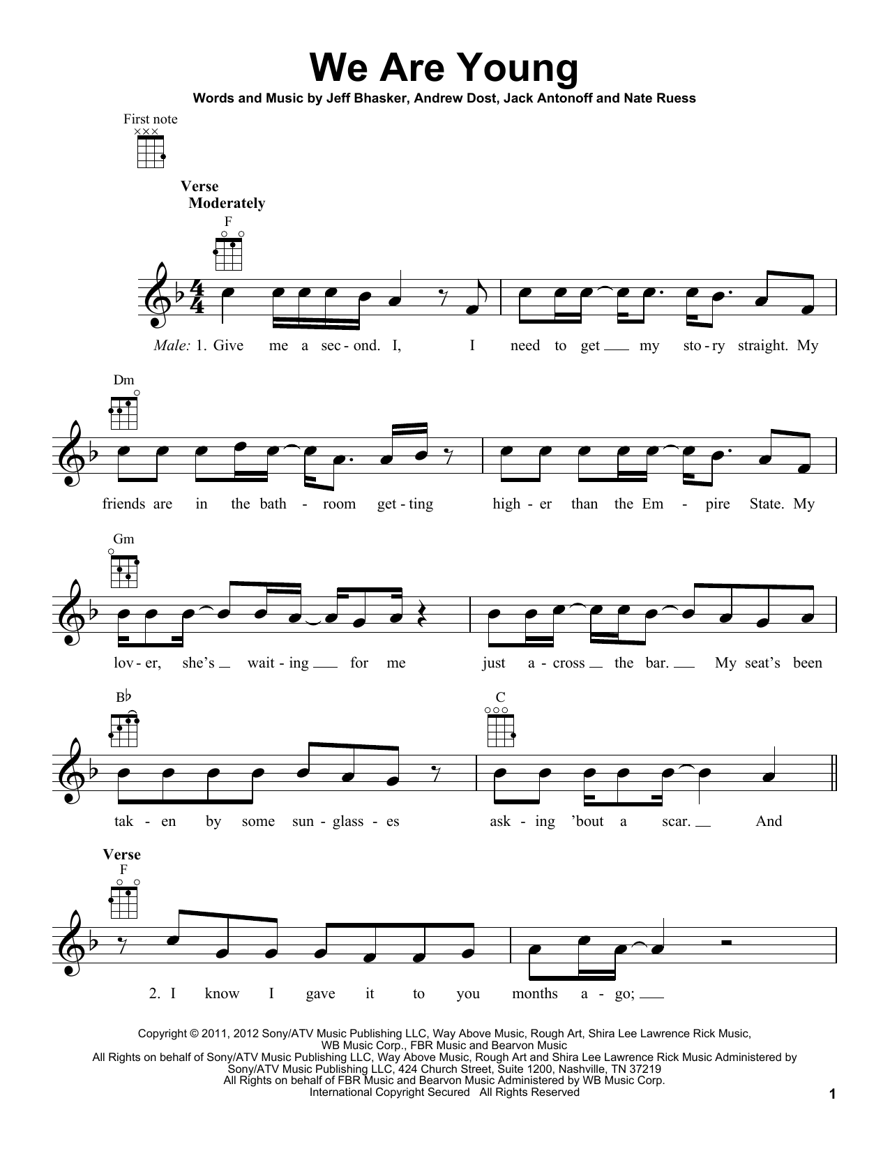 Download fun. We Are Young (feat. Janelle Monae) Sheet Music and learn how to play Ukulele PDF digital score in minutes