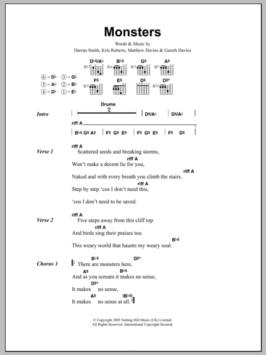 Download Funeral For A Friend Monsters Sheet Music and learn how to play Lyrics & Chords PDF digital score in minutes