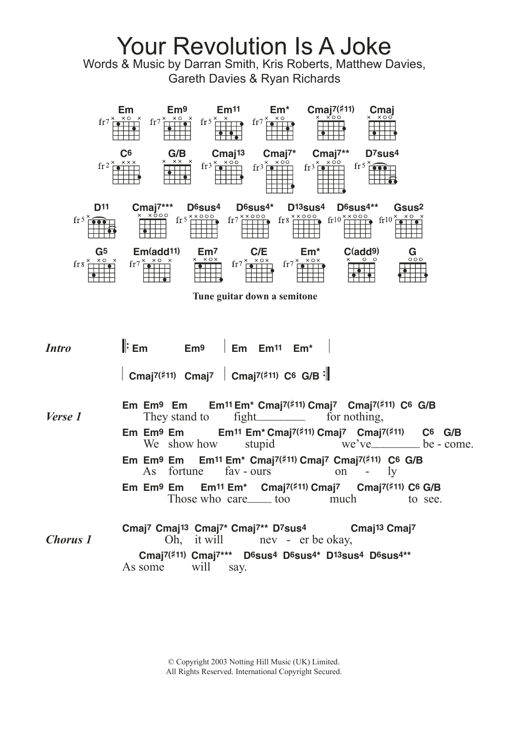 Download Funeral For A Friend Your Revolution Is A Joke Sheet Music and learn how to play Lyrics & Chords PDF digital score in minutes