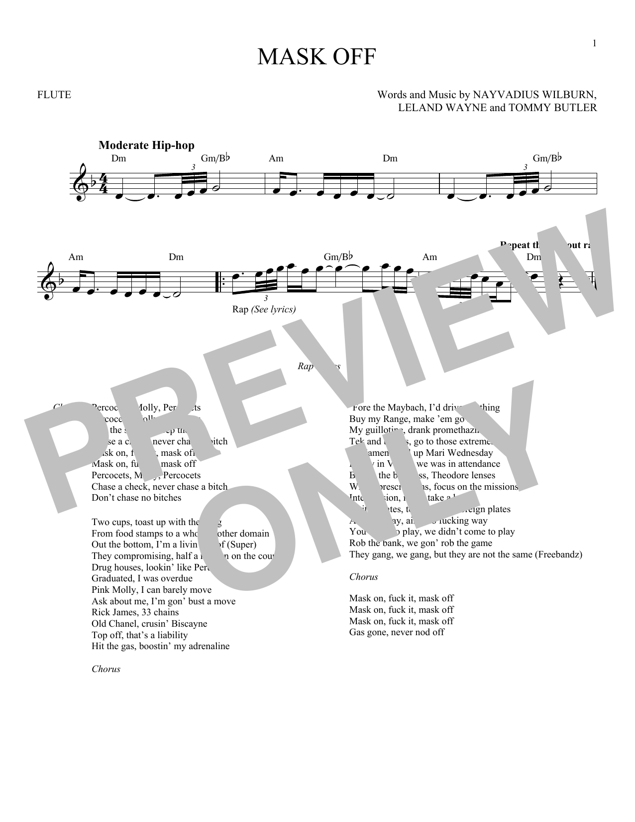 Download Future Mask Off Sheet Music and learn how to play Flute PDF digital score in minutes