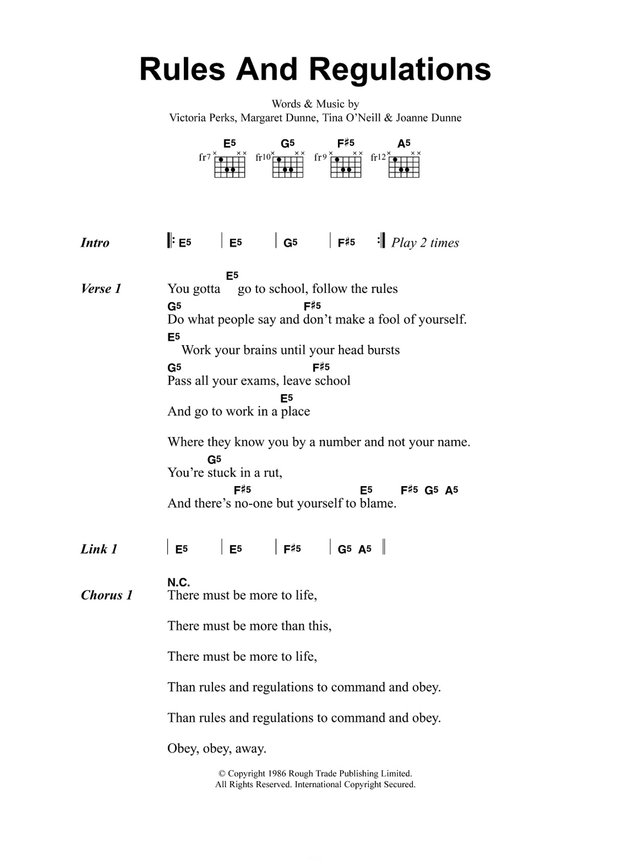 Download Fuzzbox Rules And Regulations Sheet Music and learn how to play Lyrics & Chords PDF digital score in minutes