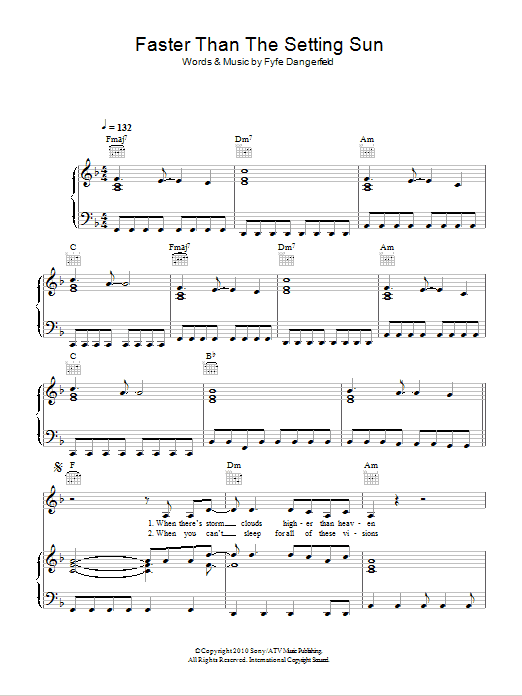 Download Fyfe Dangerfield Faster Than The Setting Sun Sheet Music and learn how to play Piano, Vocal & Guitar (Right-Hand Melody) PDF digital score in minutes