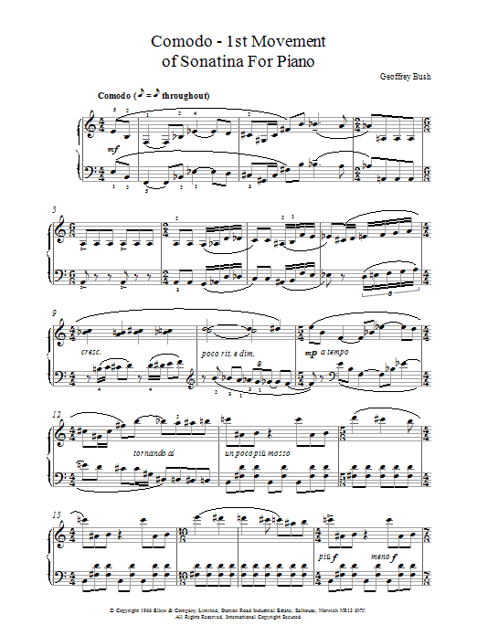 Geoffrey Bush Comodo - 1st movement of Sonatina for Piano Sheet Music