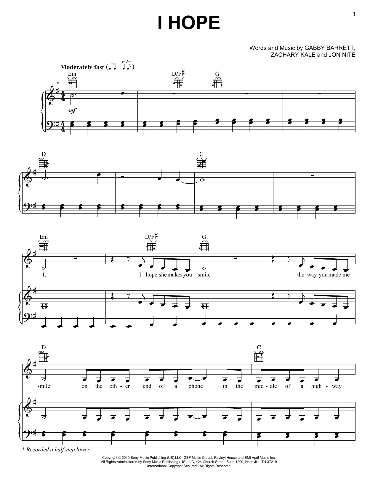 Download Gabby Barrett I Hope Sheet Music and learn how to play Ukulele PDF digital score in minutes