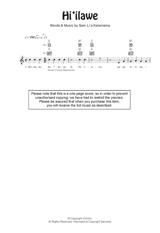 Download Gabby Pahinui Hi'ilawe Sheet Music and learn how to play Ukulele PDF digital score in minutes