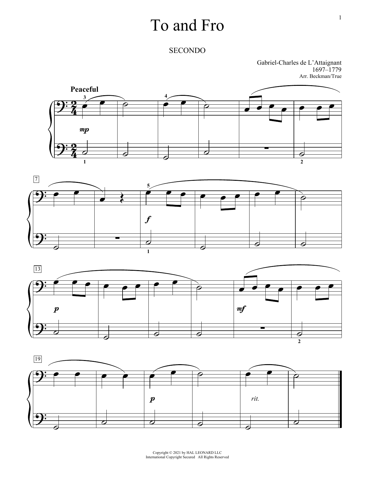 Download Gabriel De L'attaignant To And Fro Sheet Music and learn how to play Piano Duet PDF digital score in minutes