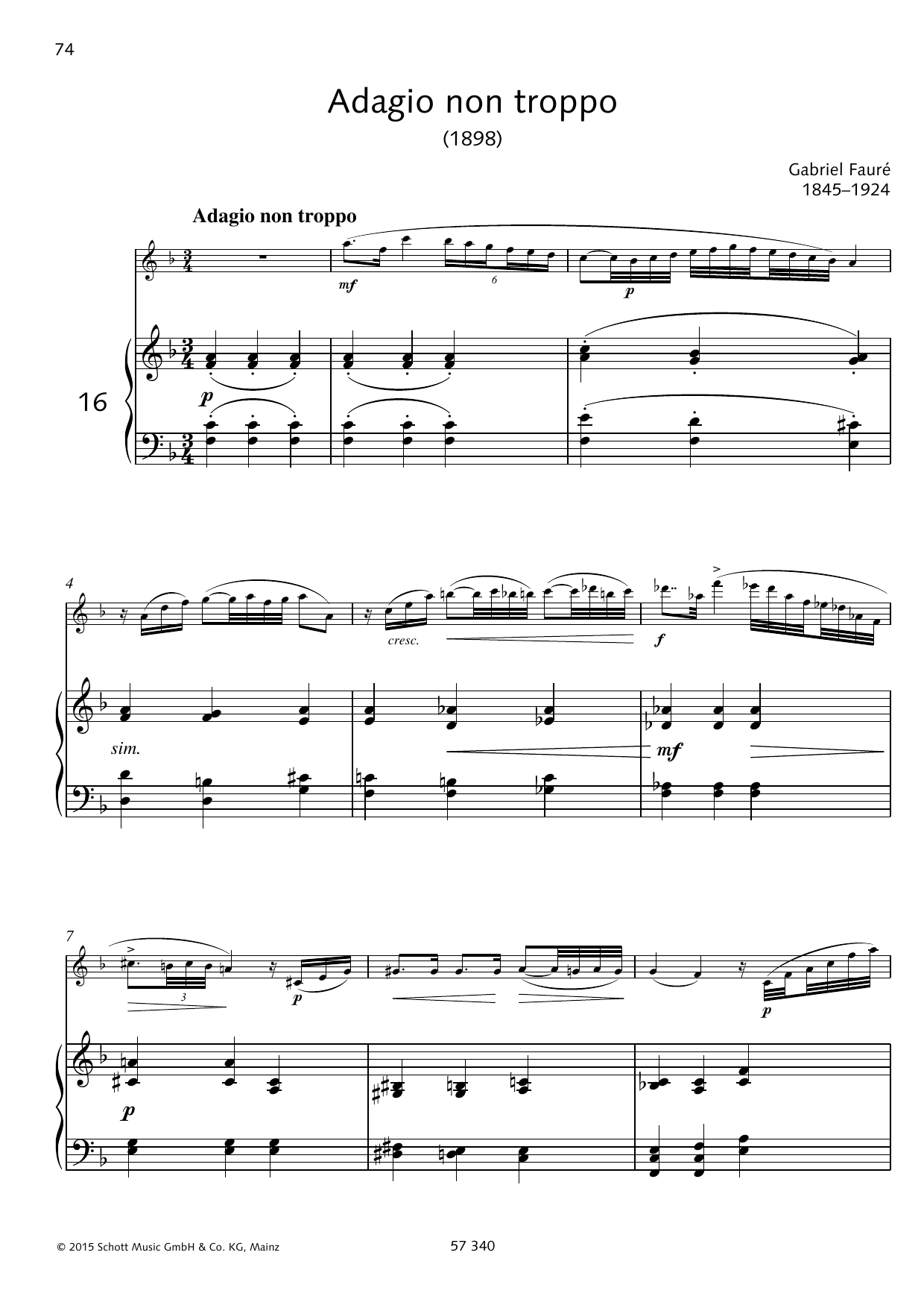 Download Gabriel Fauré Adagio non troppo Sheet Music and learn how to play Woodwind Solo PDF digital score in minutes