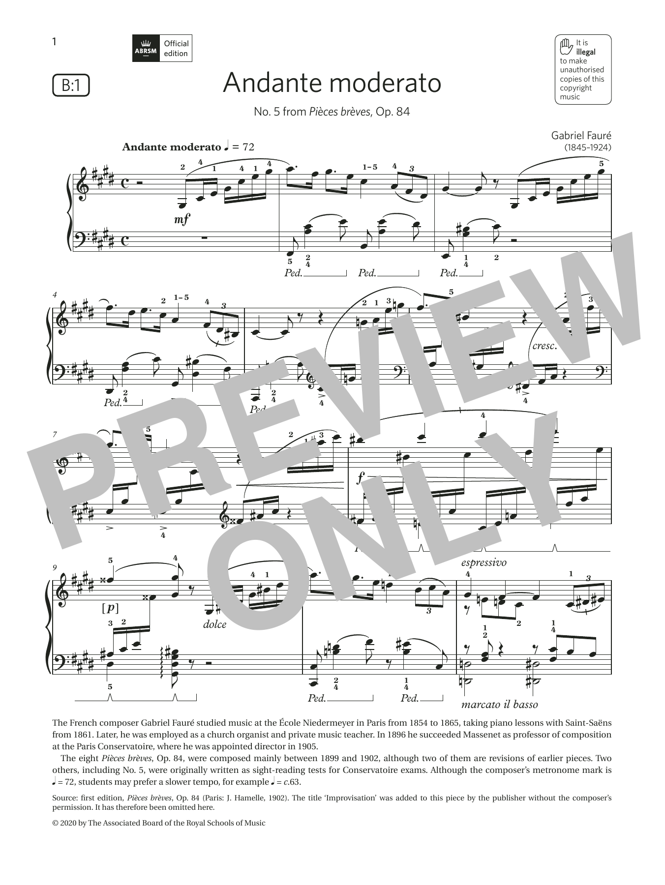 Download Gabriel Faure Andante moderato (Grade 7, list B1, from the ABRSM Piano Syllabus 2021 & 2022) Sheet Music and learn how to play Piano Solo PDF digital score in minutes