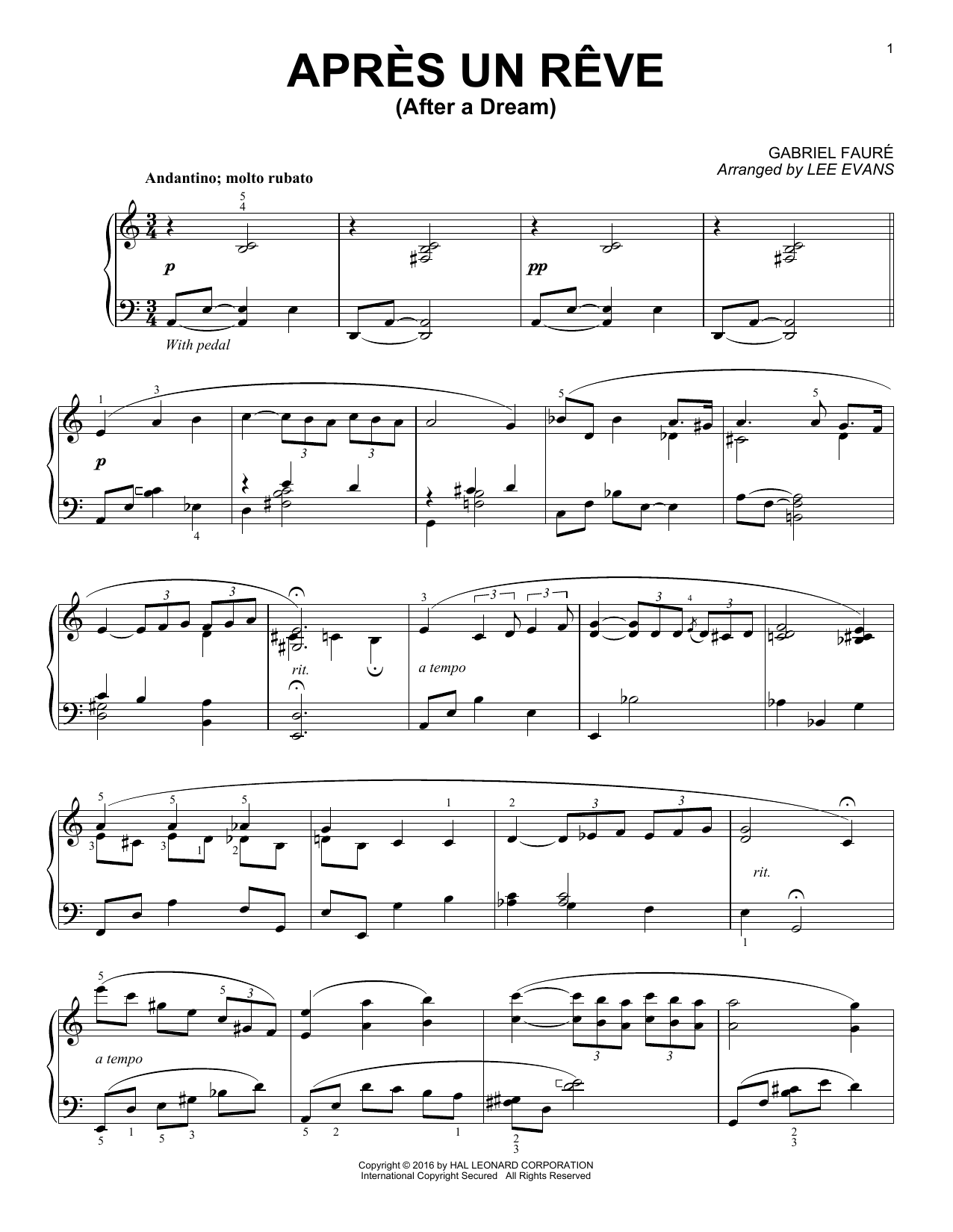 Download Lee Evans Apres un reve Sheet Music and learn how to play Piano PDF digital score in minutes