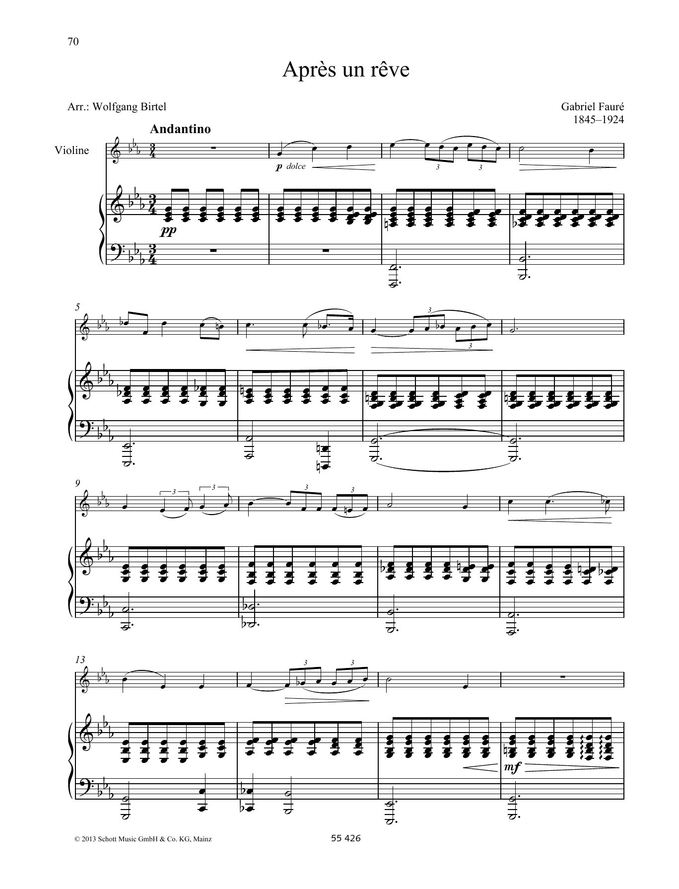 Download Gabriel Fauré Apres un reve Sheet Music and learn how to play String Solo PDF digital score in minutes