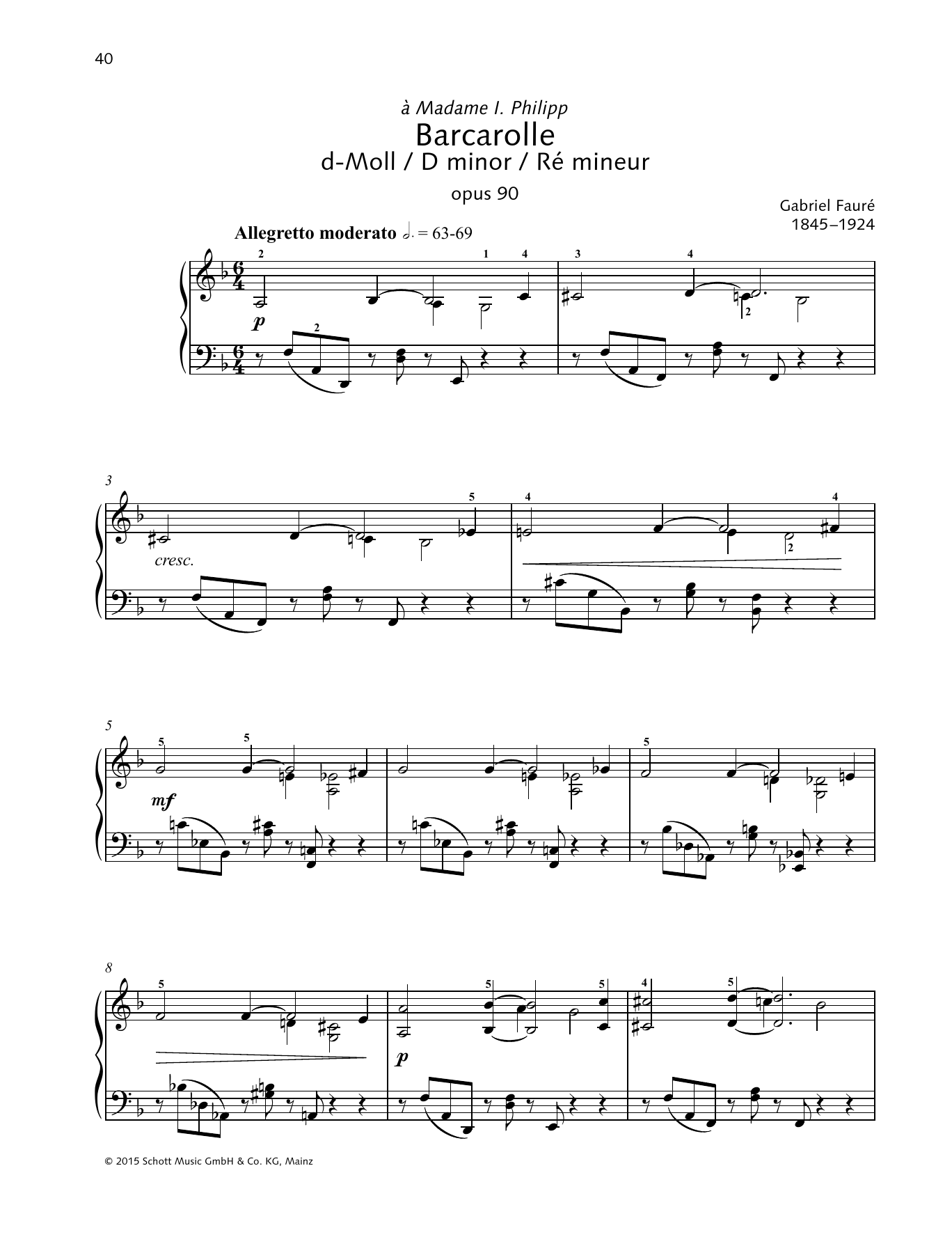 Download Gabriel Fauré Barcarolle Sheet Music and learn how to play Piano Solo PDF digital score in minutes