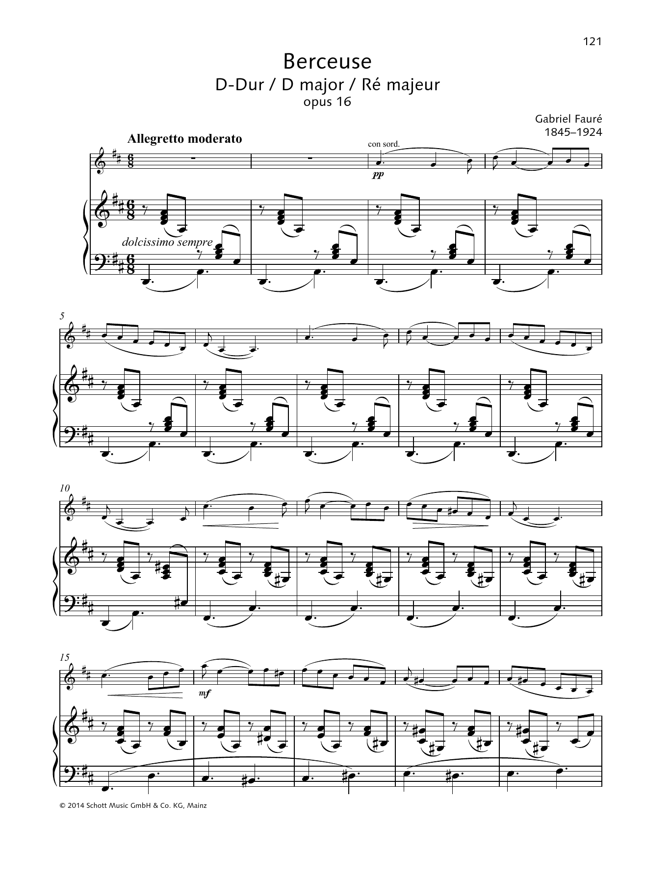 Download Gabriel Fauré Berceuse D major Sheet Music and learn how to play String Solo PDF digital score in minutes