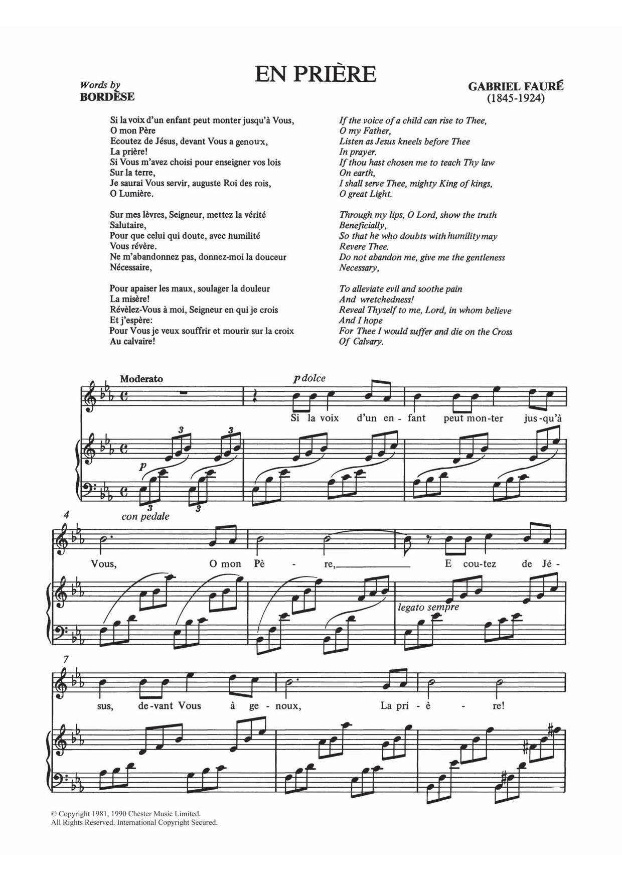 Download Gabriel Fauré En Priere Sheet Music and learn how to play Piano & Vocal PDF digital score in minutes
