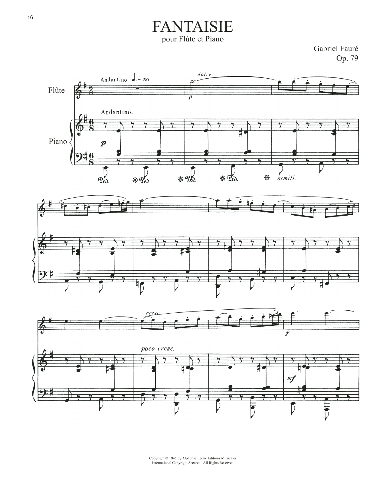 Download Gabriel Faure Fantasie, Op. 79 Sheet Music and learn how to play Flute and Piano PDF digital score in minutes
