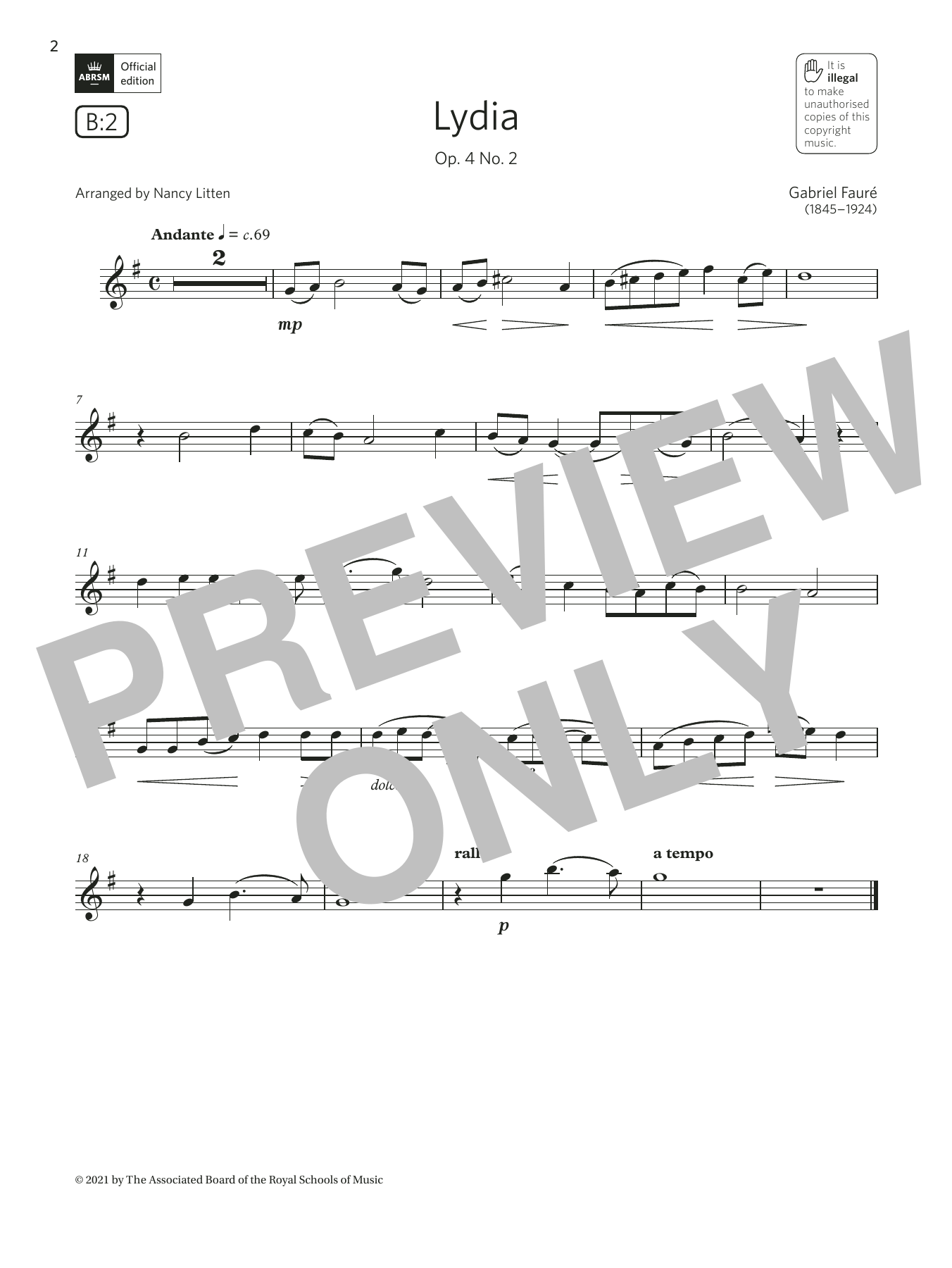 Download Gabriel Faure Lydia, Op. 4 No. 2 (Grade 3 List B2 from the ABRSM Clarinet syllabus from 2022) Sheet Music and learn how to play Clarinet Solo PDF digital score in minutes