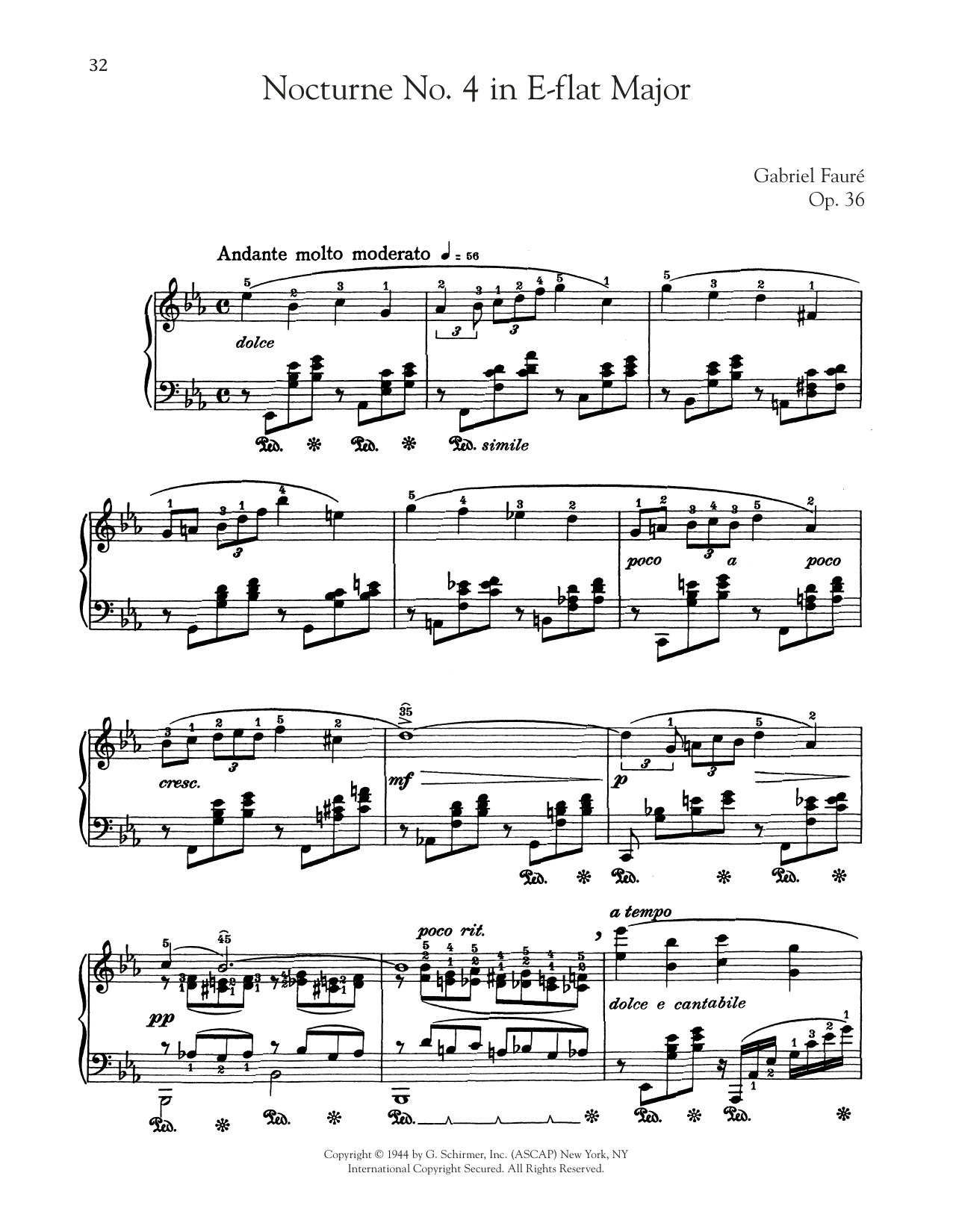 Download Gabriel Fauré Nocturne In E-Flat Major, Op. 36, No. 4 Sheet Music and learn how to play Piano Solo PDF digital score in minutes