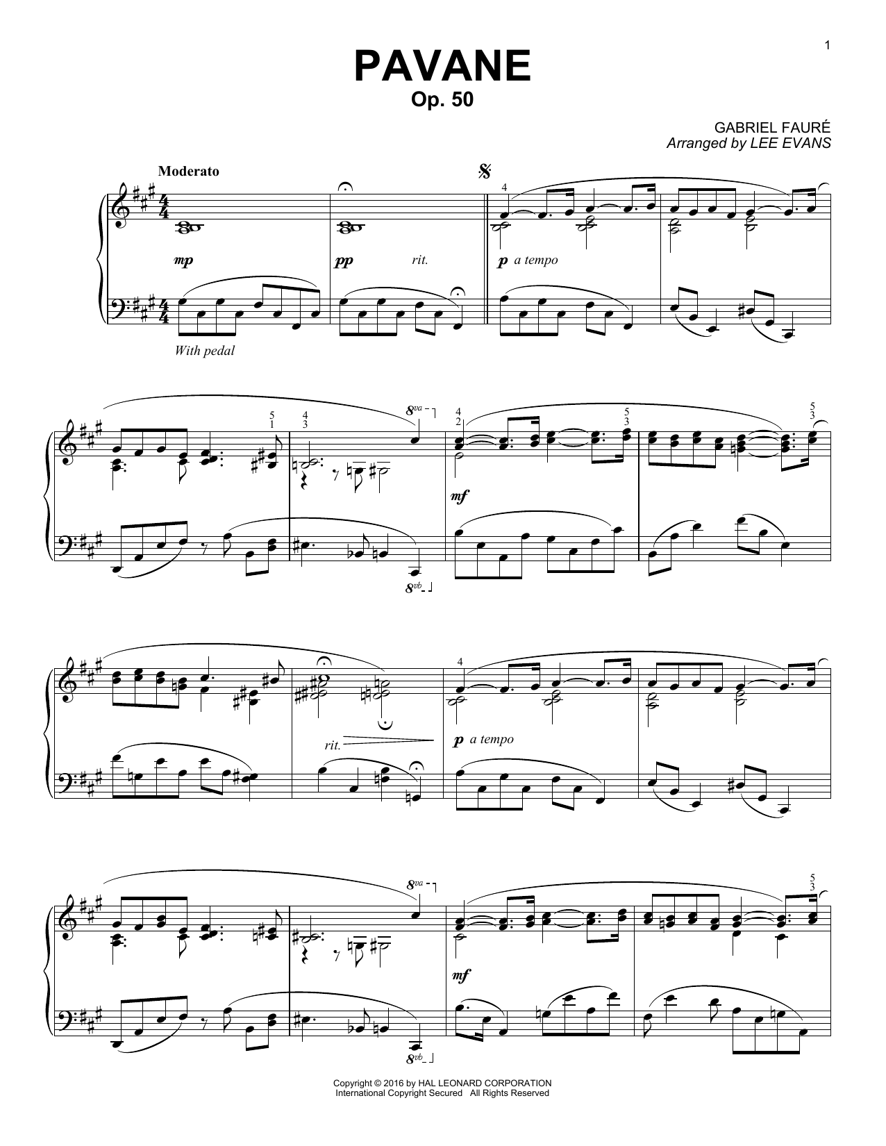 Download Lee Evans Pavane, Op. 50 Sheet Music and learn how to play Piano PDF digital score in minutes