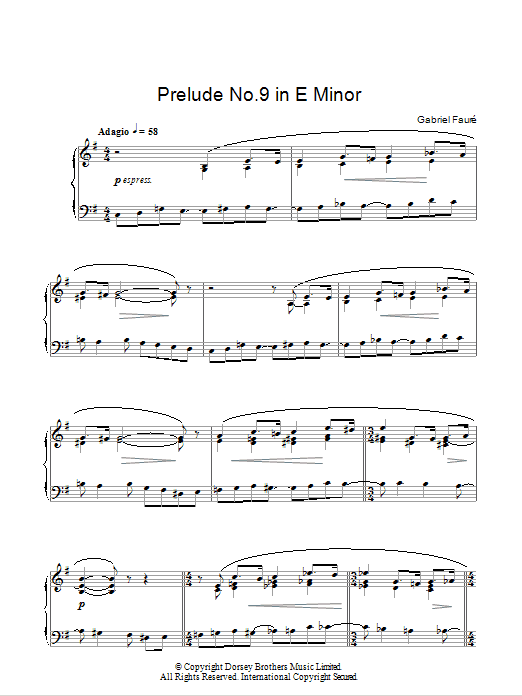 Download Gabriel Faure Prelude No. 9 In E Minor Sheet Music and learn how to play Piano Solo PDF digital score in minutes