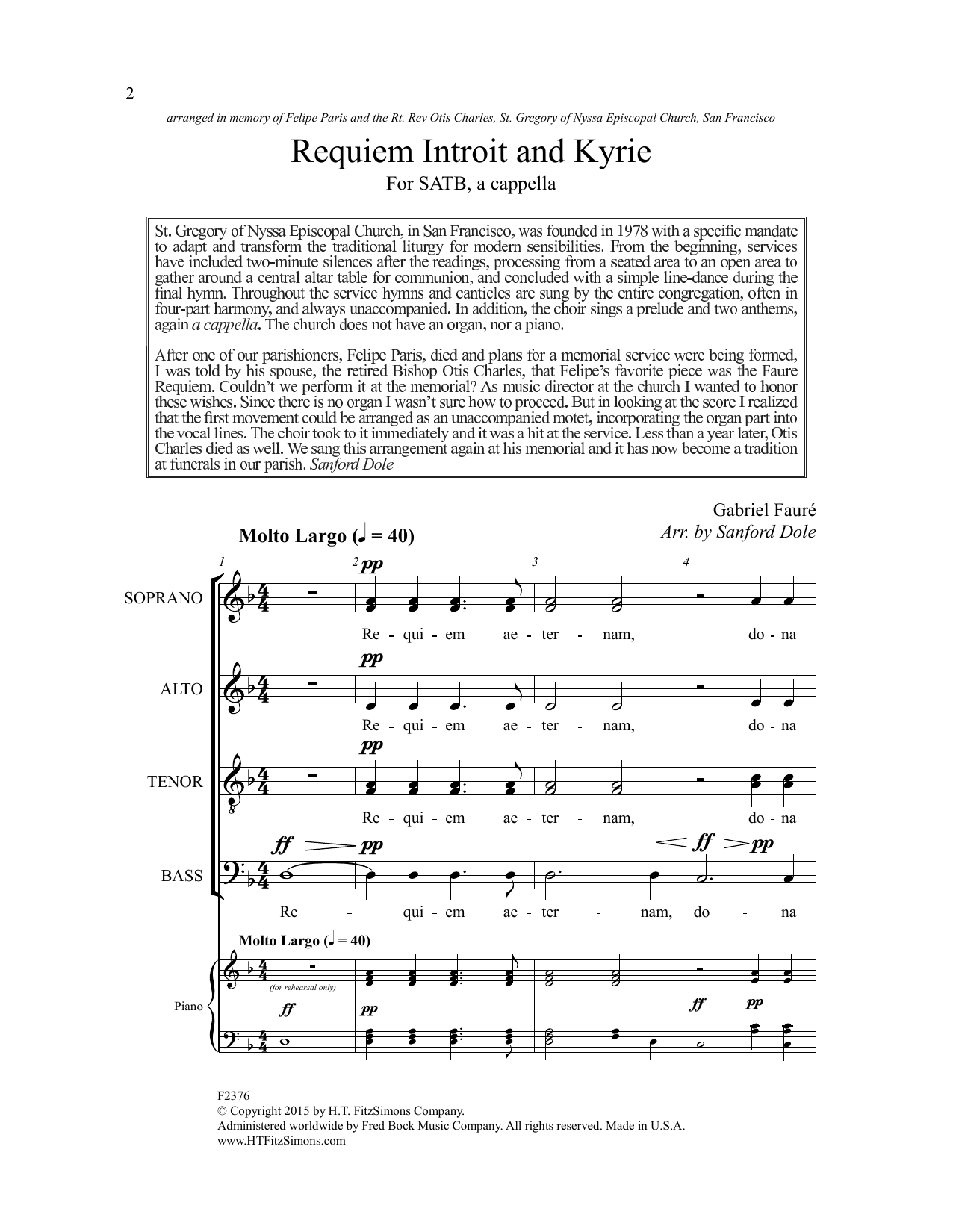 Download Gabriel Faure Requiem, Introit And Kyrie (arr. Sanford Dole) Sheet Music and learn how to play SATB Choir PDF digital score in minutes