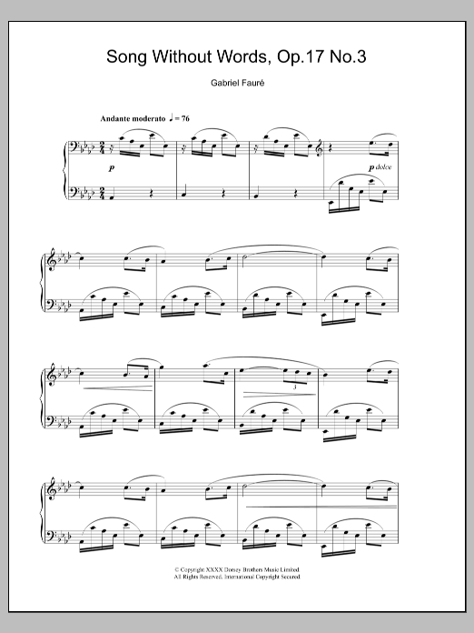 Download Gabriel Fauré Song Without Words, Op. 17, No. 3 Sheet Music and learn how to play Piano PDF digital score in minutes