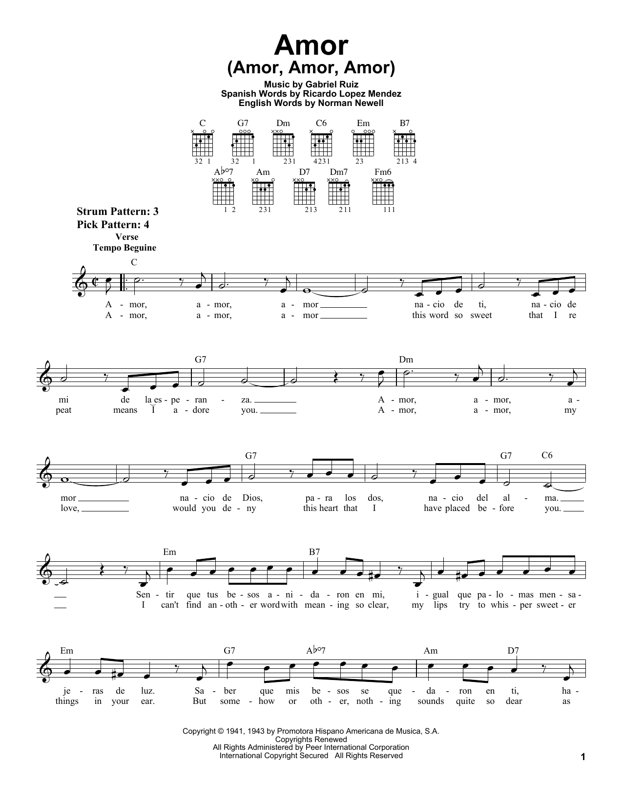 Download Gabriel Ruiz Amor (Amor, Amor, Amor) Sheet Music and learn how to play Easy Guitar PDF digital score in minutes