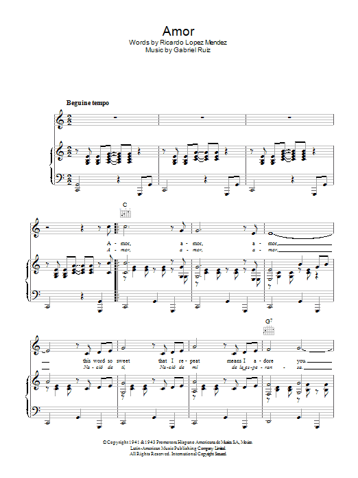 Download Gabriel Ruiz Amor Sheet Music and learn how to play Piano, Vocal & Guitar (Right-Hand Melody) PDF digital score in minutes