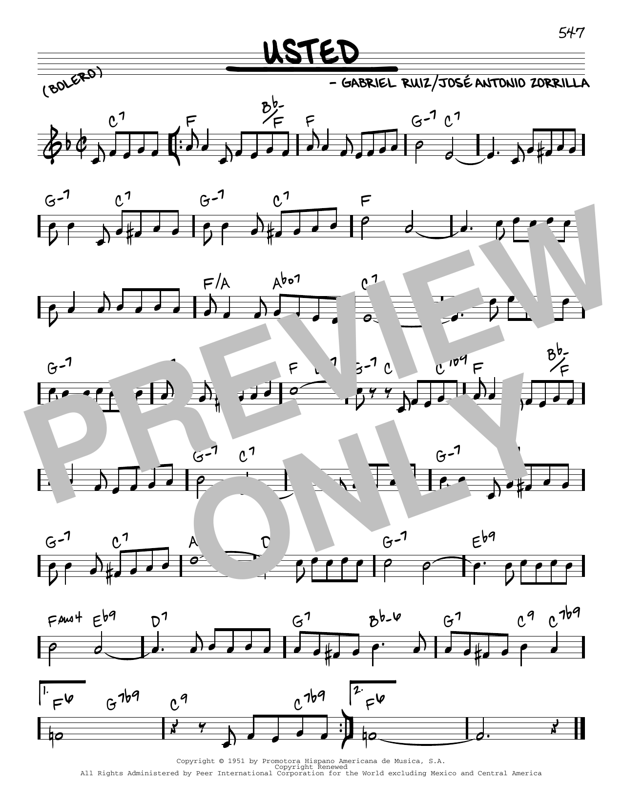 Download Gabriel Ruiz Usted Sheet Music and learn how to play Real Book – Melody & Chords PDF digital score in minutes
