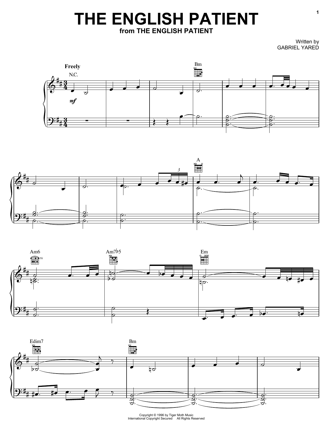 Download Gabriel Yared Sheet Music and learn how to play Piano PDF score in minutes