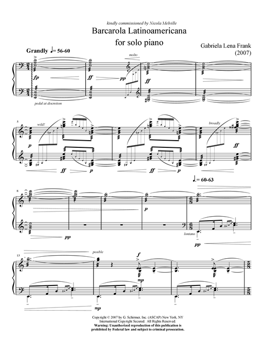 Download Gabriela Lena Frank Barcarola Latinoamericana Sheet Music and learn how to play Piano PDF digital score in minutes
