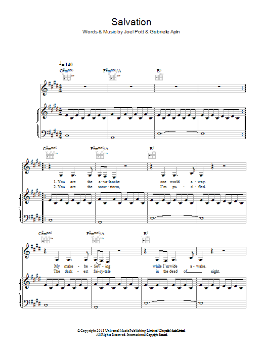 Download Gabrielle Aplin Salvation Sheet Music and learn how to play Piano, Vocal & Guitar (Right-Hand Melody) PDF digital score in minutes