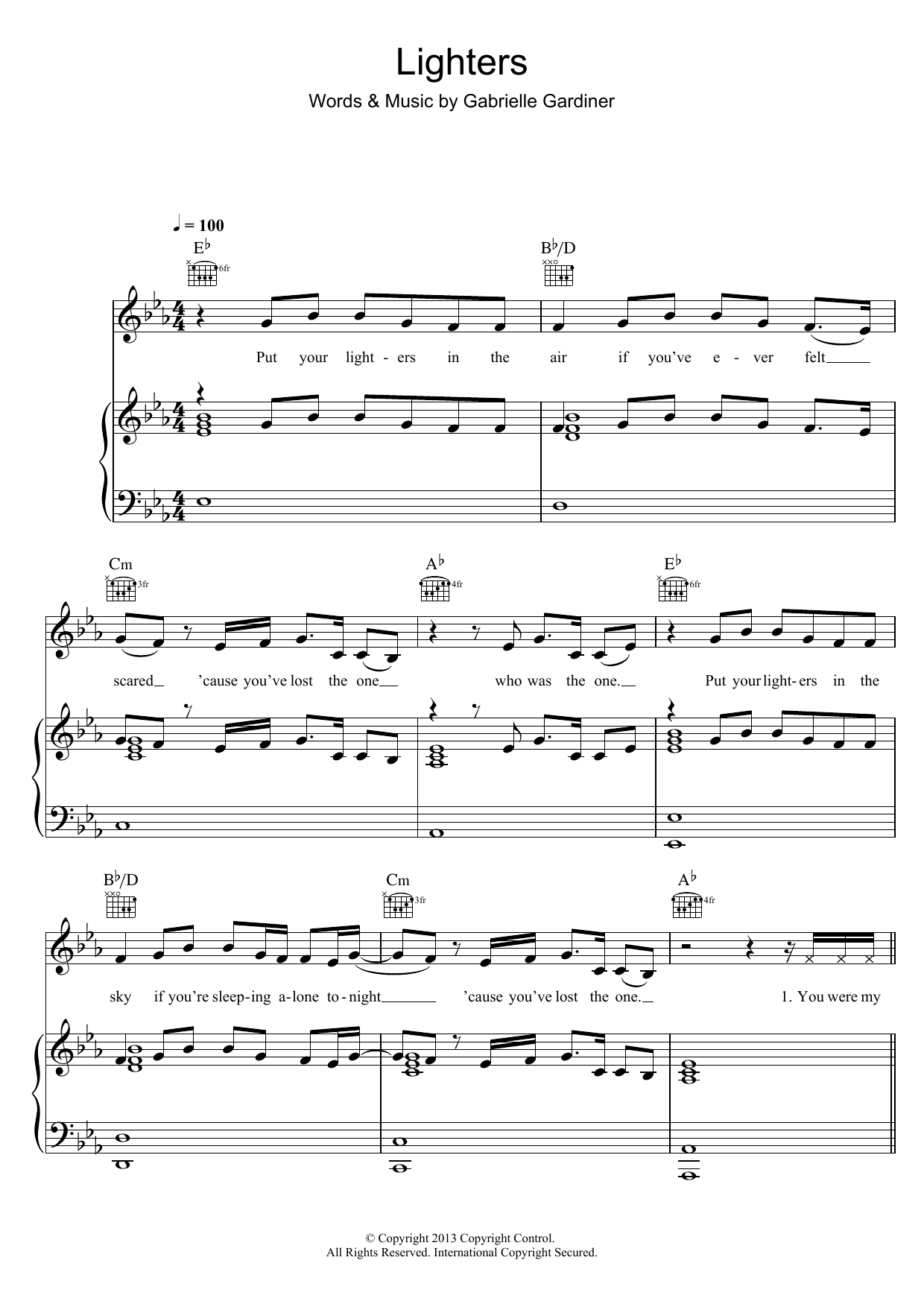 Download Gabz Lighters (The One) Sheet Music and learn how to play Piano, Vocal & Guitar (Right-Hand Melody) PDF digital score in minutes