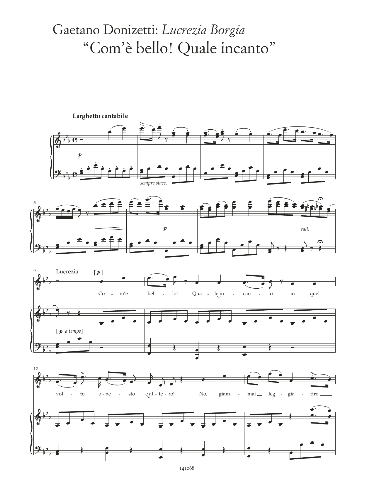 Download Gaetano Donizetti Com'è bello! Quale incanto (arr. Lucrezia Borgia) Sheet Music and learn how to play Piano & Vocal PDF digital score in minutes