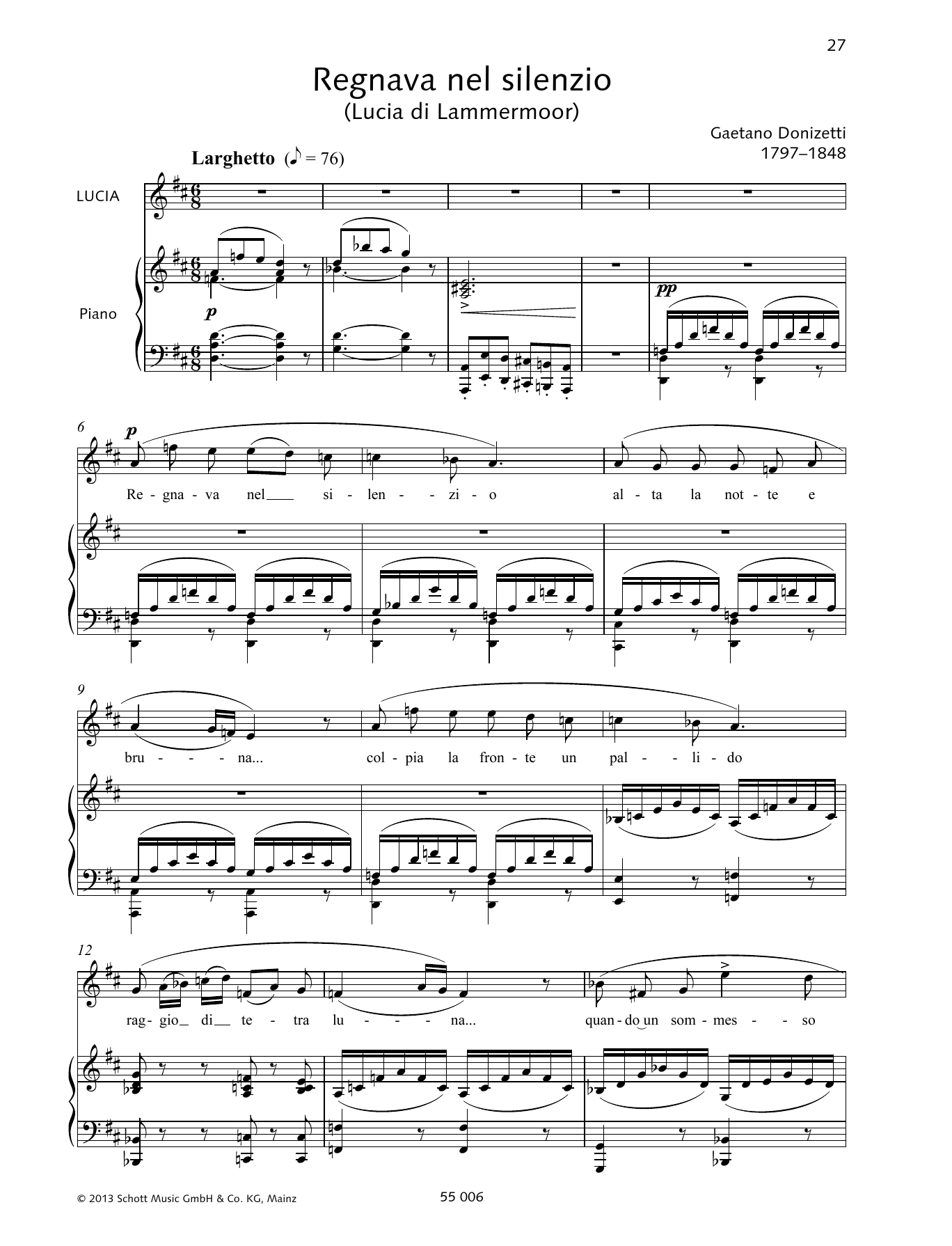 Download Gaetano Donizetti Regnava nel silenzio Sheet Music and learn how to play Piano & Vocal PDF digital score in minutes