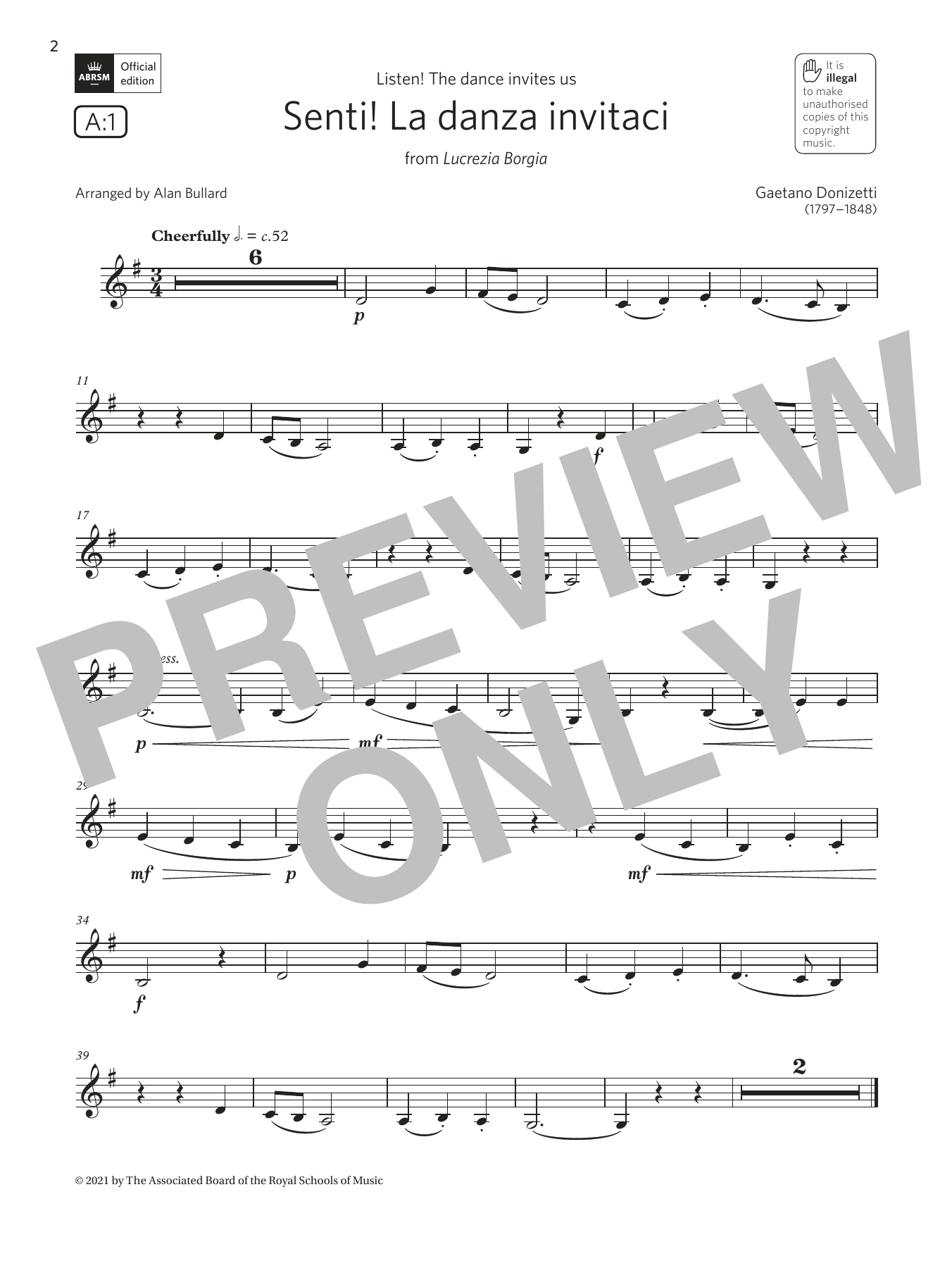 Download Gaetano Donizetti Senti! La danza invitaci (Grade 1 List A1 from the ABRSM Clarinet syllabus from Sheet Music and learn how to play Clarinet Solo PDF digital score in minutes