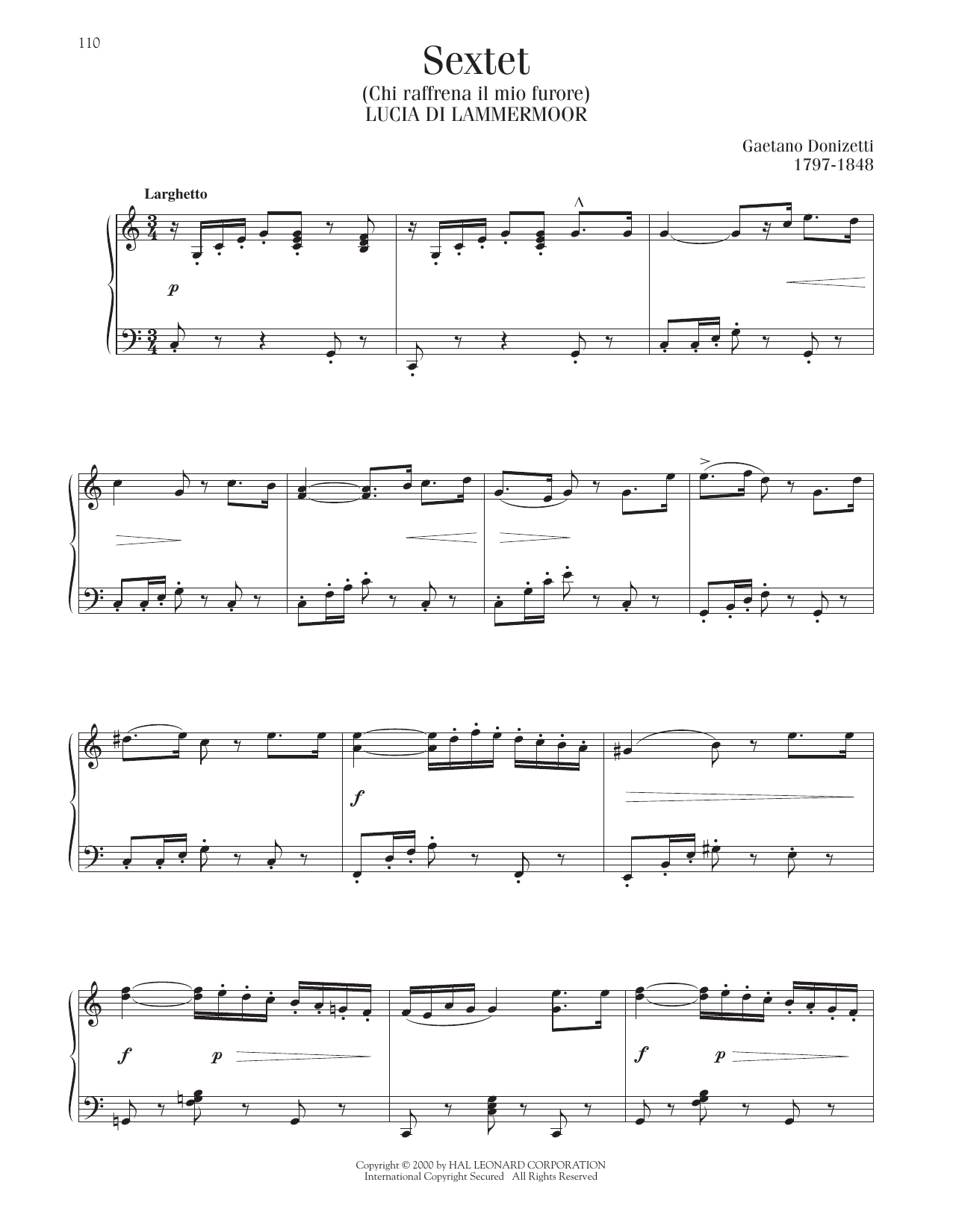 Download Gaetano Donizetti Sextet (Chi Raffrena Il Mio Furore) Sheet Music and learn how to play Piano Solo PDF digital score in minutes