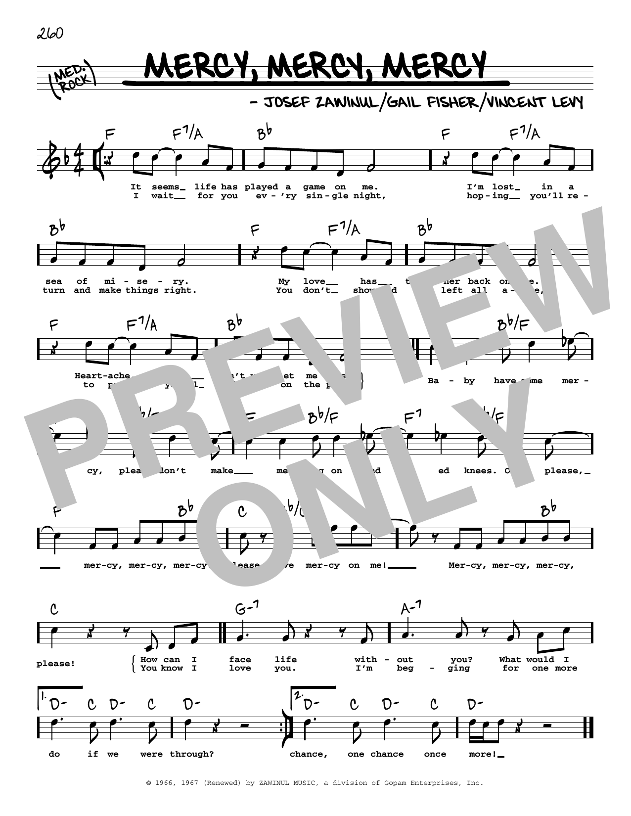 Download Gail Fisher Mercy, Mercy, Mercy (High Voice) Sheet Music and learn how to play Real Book – Melody, Lyrics & Chords PDF digital score in minutes