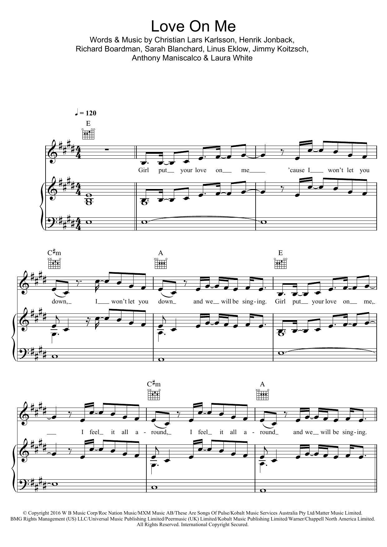 Download Galantis Love On Me Sheet Music and learn how to play Piano, Vocal & Guitar (Right-Hand Melody) PDF digital score in minutes