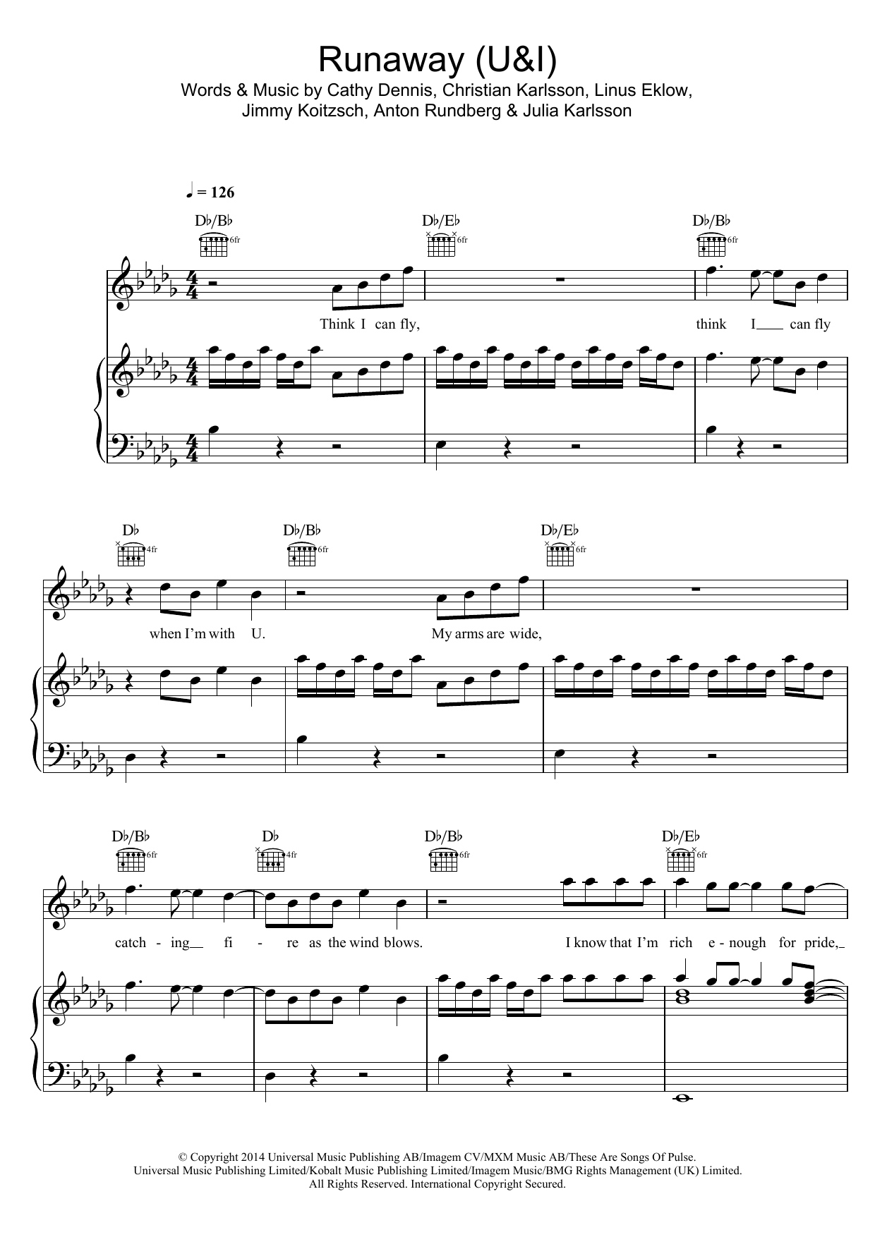 Download Galantis Runaway (U & I) Sheet Music and learn how to play Piano, Vocal & Guitar (Right-Hand Melody) PDF digital score in minutes