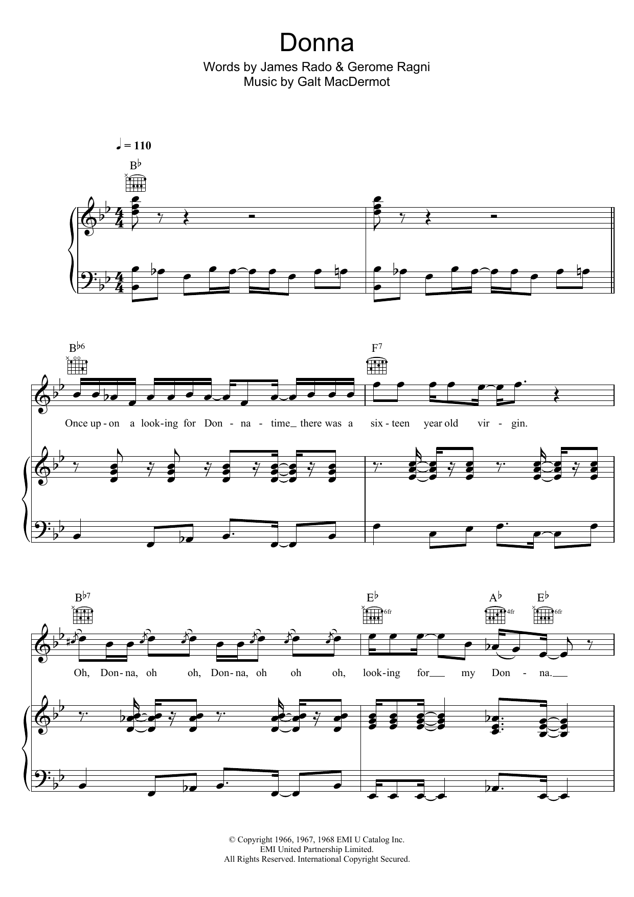Download Galt MacDermot Donna (from 'Hair') Sheet Music and learn how to play Easy Piano PDF digital score in minutes