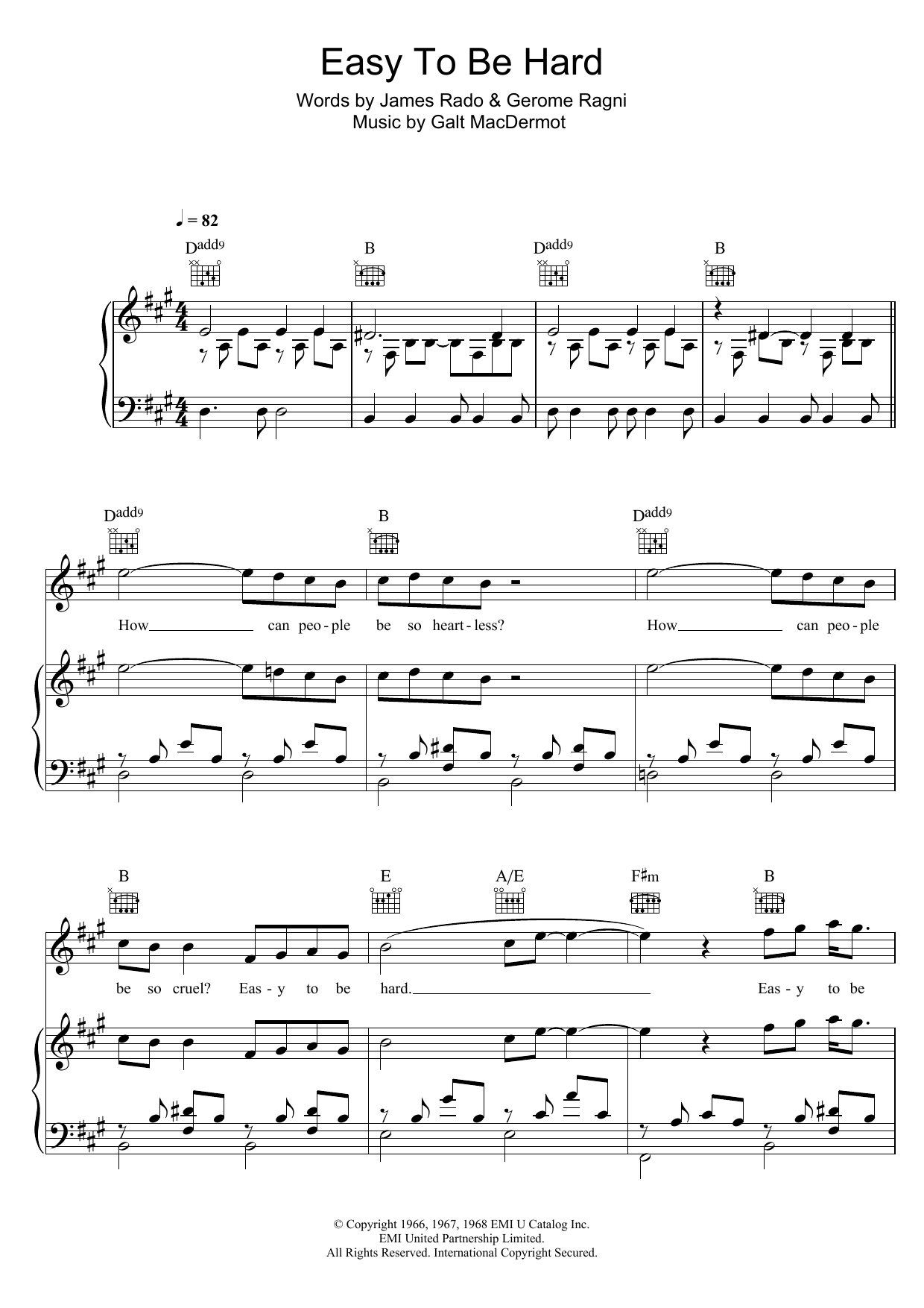 Download Galt MacDermot Easy To Be Hard (from 'Hair') Sheet Music and learn how to play Easy Piano PDF digital score in minutes