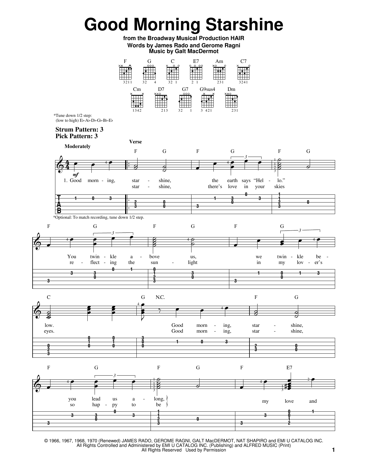 Download Galt MacDermot Good Morning Starshine (from 'Hair') Sheet Music and learn how to play Piano (Big Notes) PDF digital score in minutes