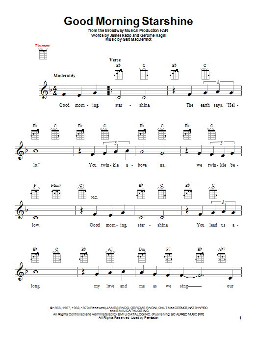 Download Oliver Good Morning Starshine Sheet Music and learn how to play Ukulele PDF digital score in minutes
