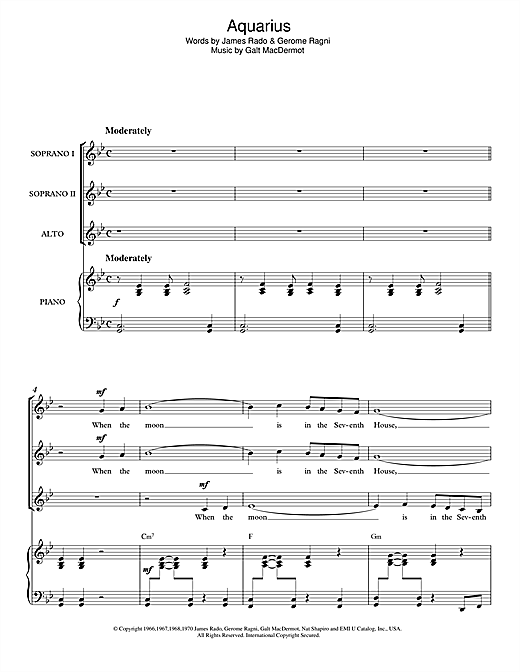 Download Galt MacDermot Aquarius (from 'Hair') Sheet Music and learn how to play Easy Piano PDF digital score in minutes