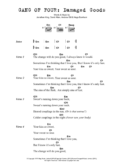 Download Gang Of Four Damaged Goods Sheet Music and learn how to play Lyrics & Chords PDF digital score in minutes