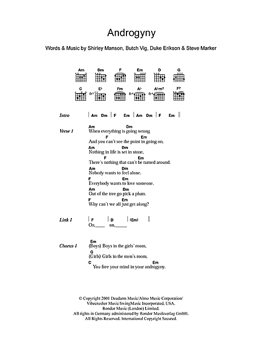Download Garbage Androgyny Sheet Music and learn how to play Lyrics & Chords PDF digital score in minutes