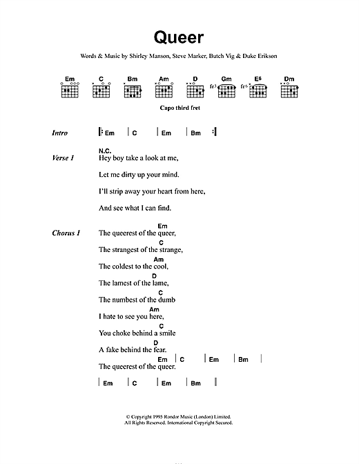 Download Garbage Queer Sheet Music and learn how to play Lyrics & Chords PDF digital score in minutes