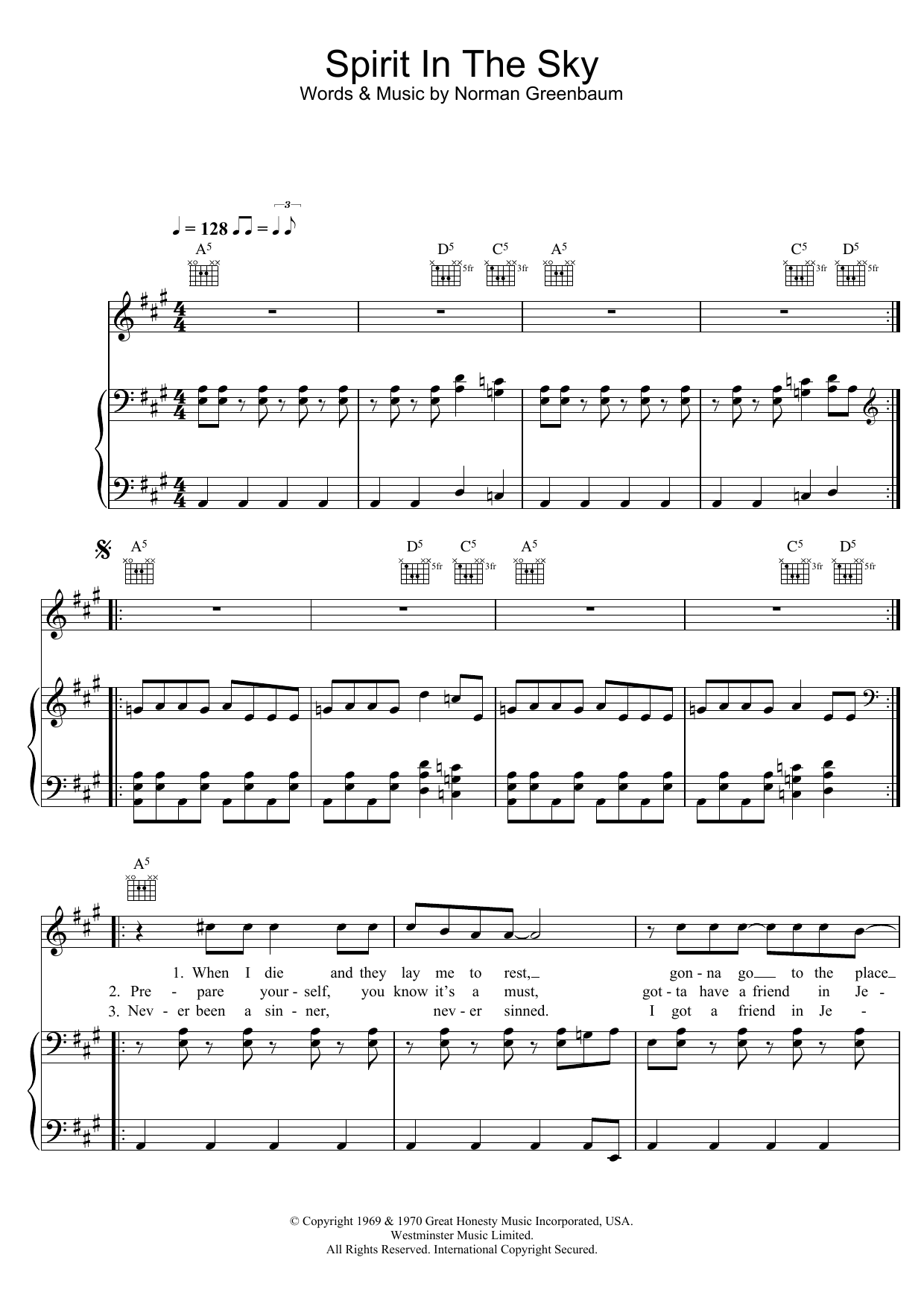 Download Gareth Gates Spirit In The Sky Sheet Music and learn how to play Melody Line, Lyrics & Chords PDF digital score in minutes